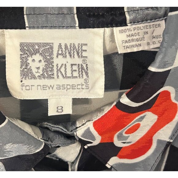 Vintage Anne Klein Women's Black White Gingham Checkered Blouse Red Poppy Size 8 - Picture 3 of 9